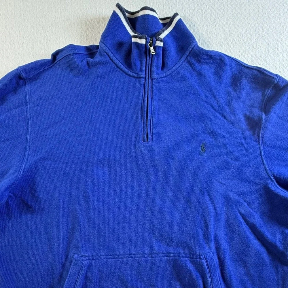 Polo Ralph Lauren 1/4 Zip Pullover Mens Large Cotton Mock Neck Royal Blue VTG